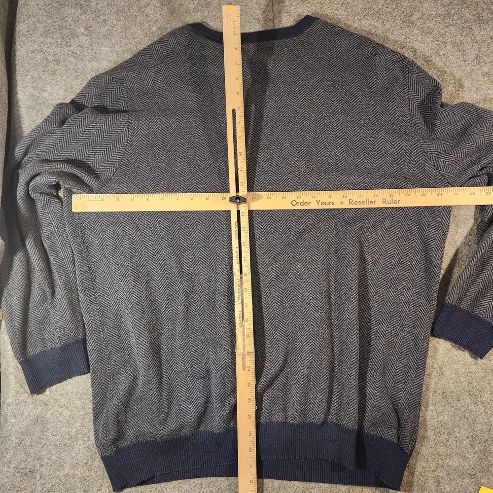 Hawker‎ Rye Sweater Mens 2XL Cotton Cashmere PulloverNavy Herringbone V Neck